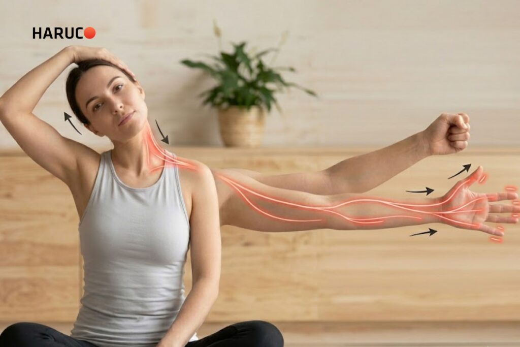 Các bài tập kéo giãn cổ và co duỗi tay giúp khắc phục tình trạng tay có cảm giác như kiến bò