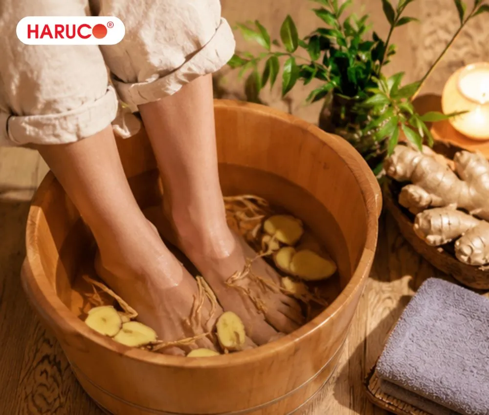 Lợi ích ngâm chân nước nóng với gừng tươi là làm ấm cơ thể