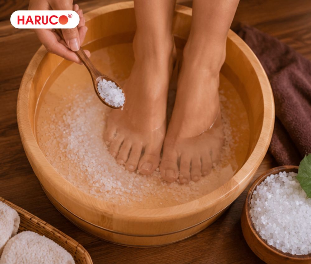 Lợi ích ngâm chân nước nóng với muối hạt là khử mùi hôi chân