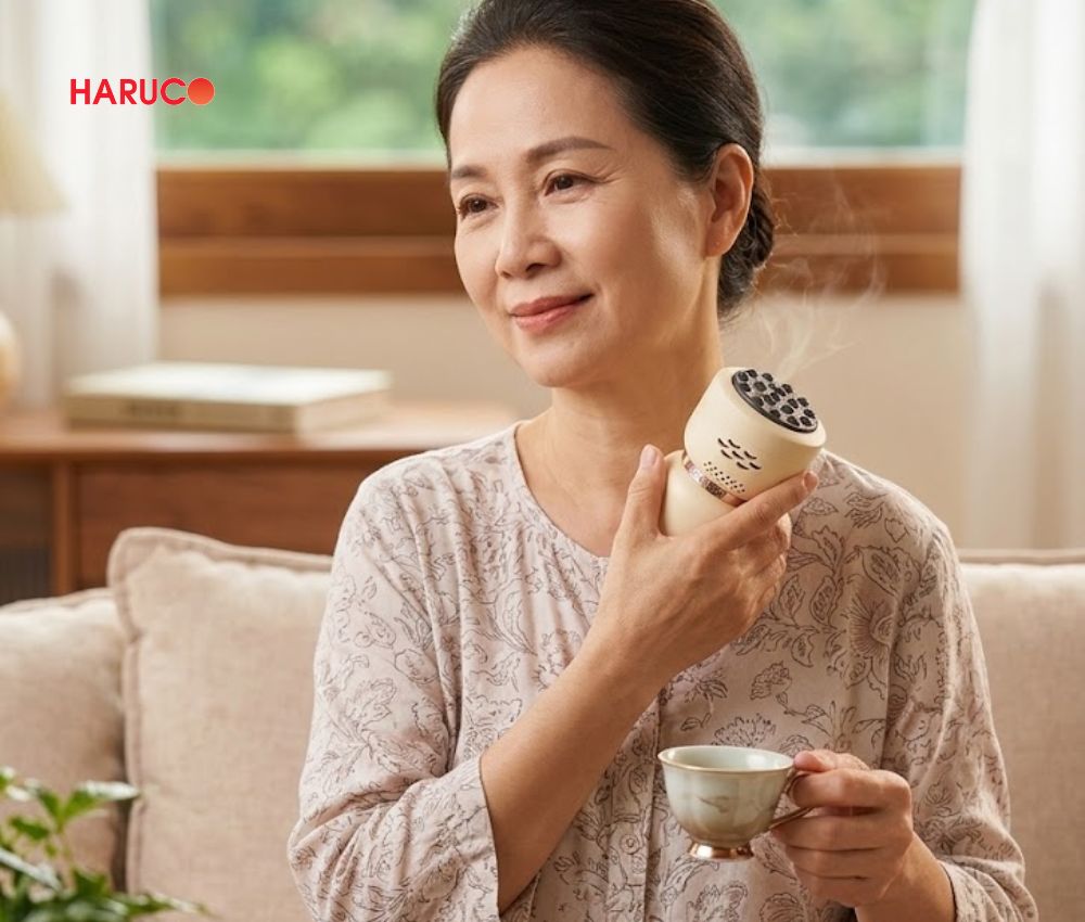 Máy xông ngải cứu nhiệt lượng cầm tay mini Haruco