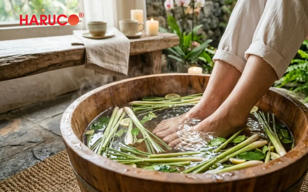 Ngâm chân bằng nước sả giúp loại bỏ mùi hôi chân
