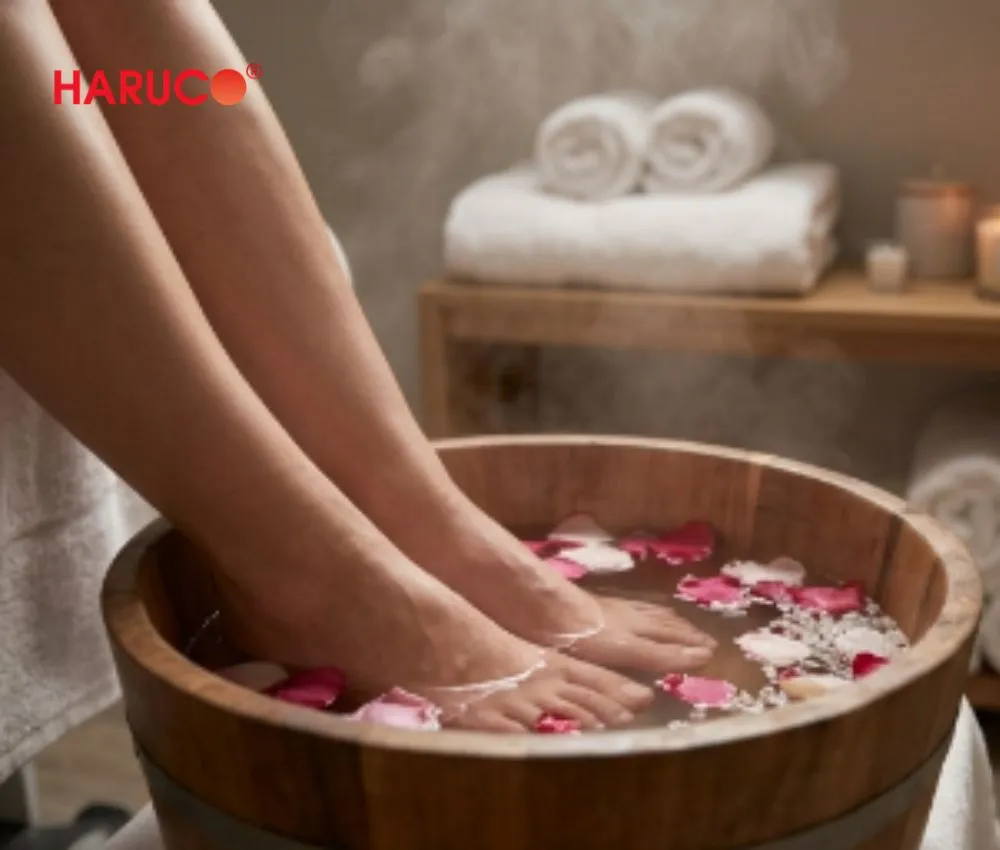 Lau khô chân và giữ ấm sau khi ngâm để tránh nhiễm khí lạnh