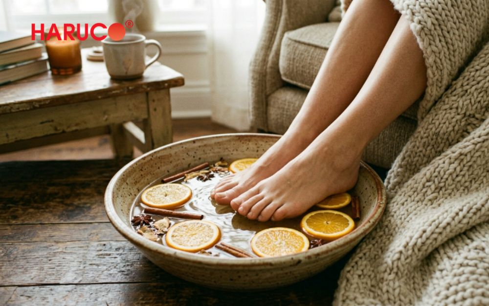 Ngâm chân hỗ trợ vệ sinh và chăm sóc bàn chân