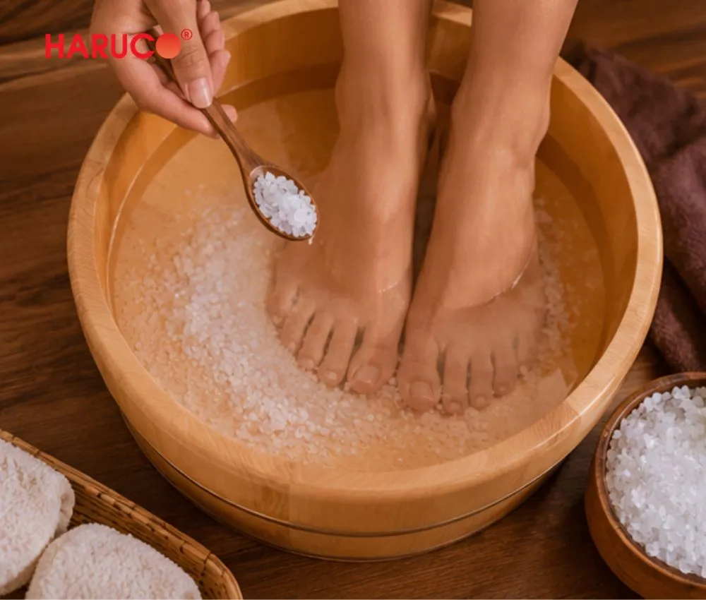 Ngâm chân nước muối có thể hỗ trợ giảm hôi chân 