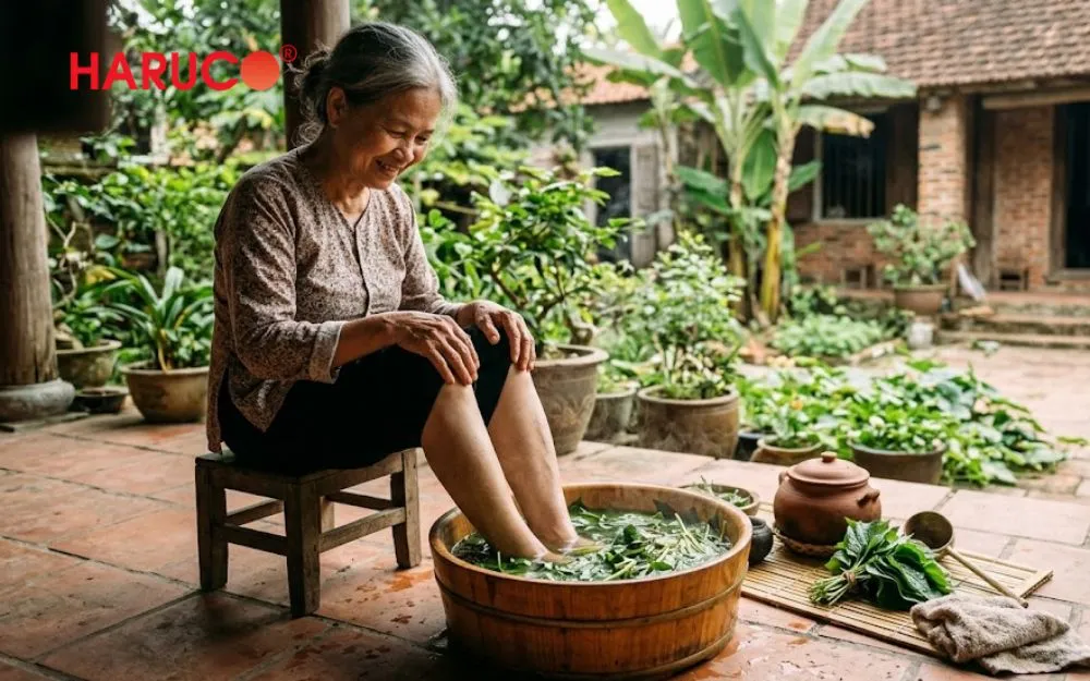 Ngâm chân lá lốt hỗ trợ giảm đau nhức xương khớp