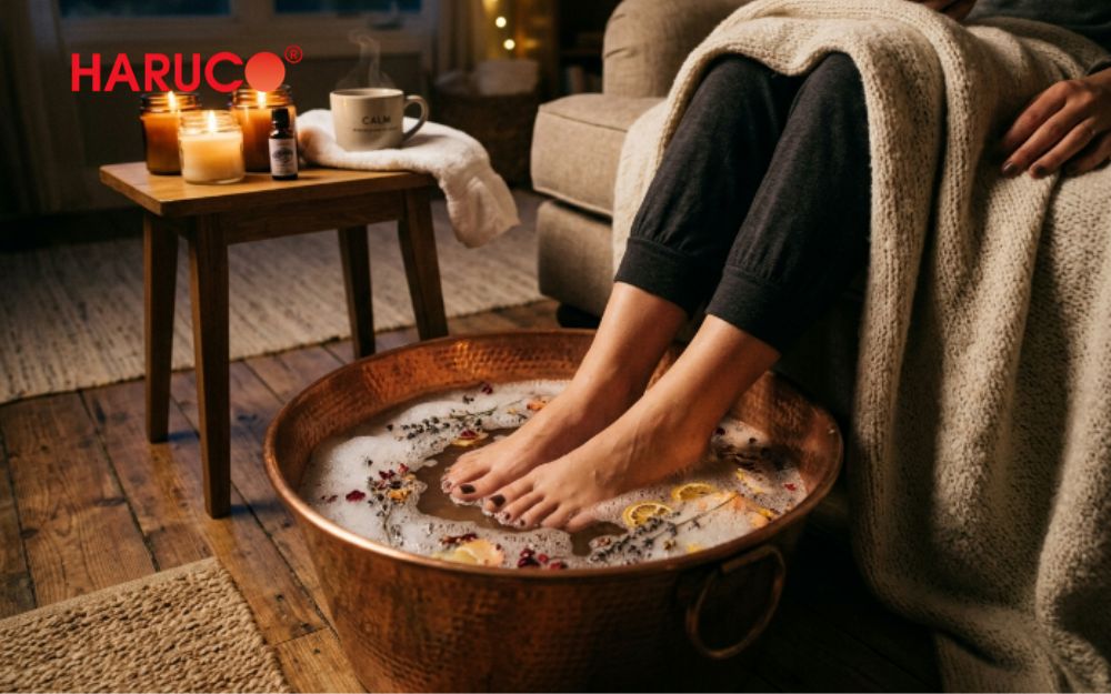 Ngâm chân bằng nước ấm giúp giữ ấm cơ thể vào ban đêm