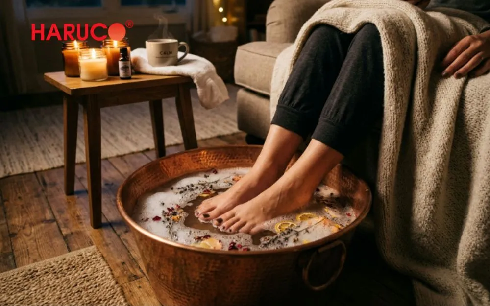 Ngâm chân bằng nước ấm giúp giữ ấm cơ thể vào ban đêm