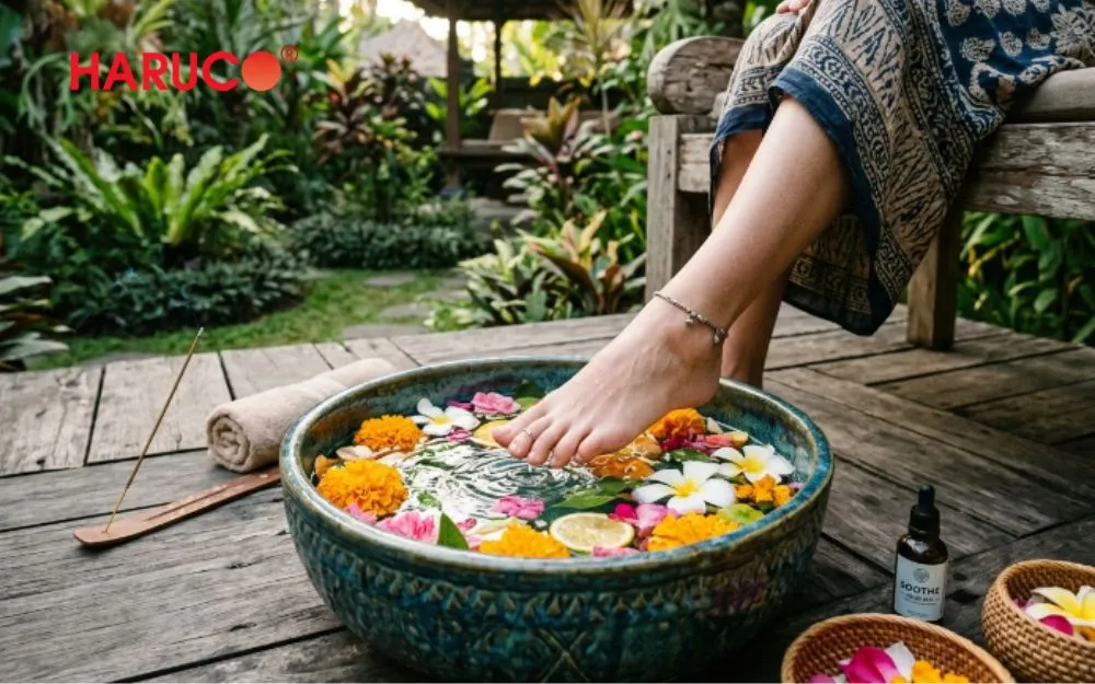 Ngâm chân nước nóng giúp làm sạch và giảm mùi hôi chân