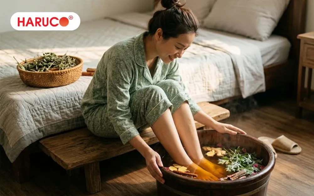 Ngâm chân bằng gừng giúp làm ấm cơ thể