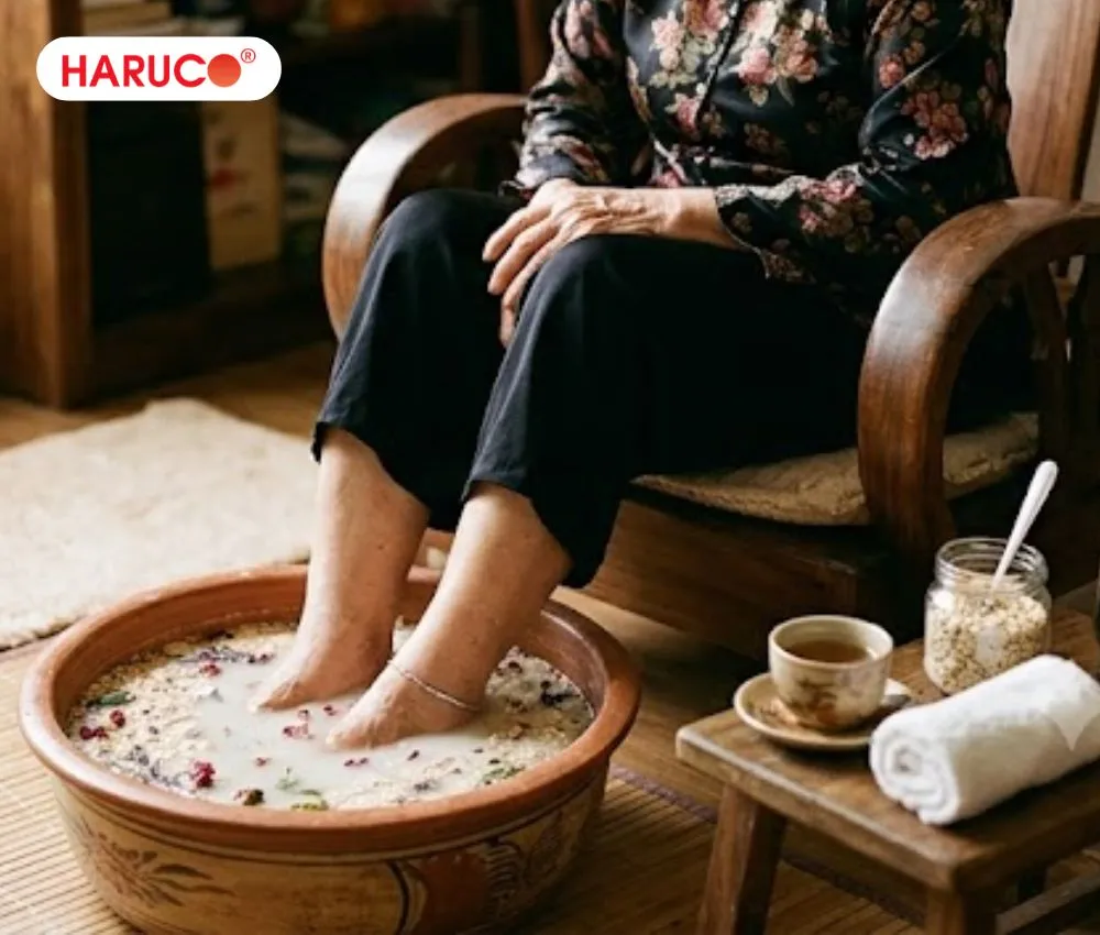 Ngâm chân bằng yến mạch giúp làm mềm da