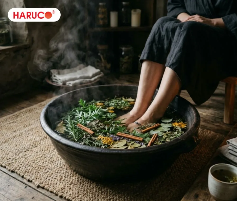 Ngâm chân trị phong thấp bằng lá ngải cứu
