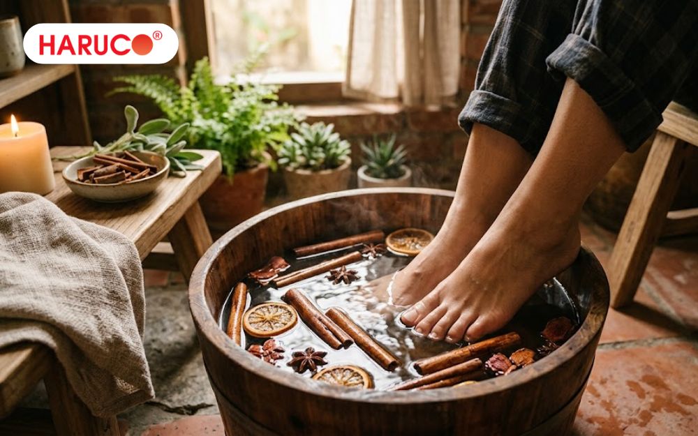 Ngâm chân với quế giúp giảm đau nhức vào mùa đông