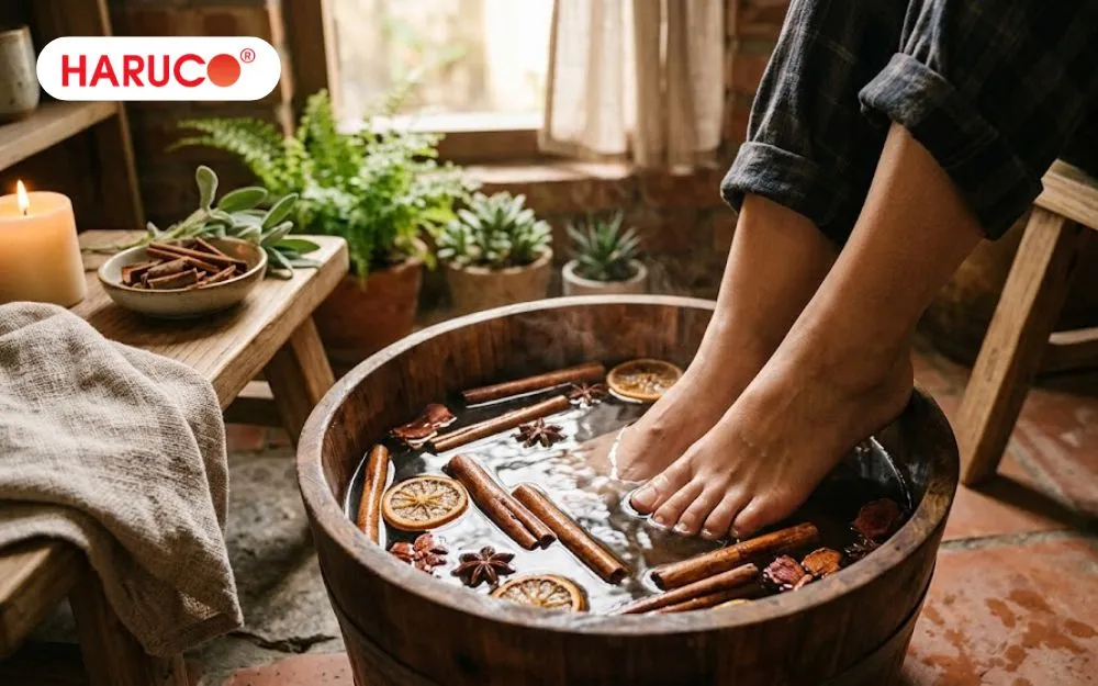 Ngâm chân với quế giúp giảm đau nhức vào mùa đông