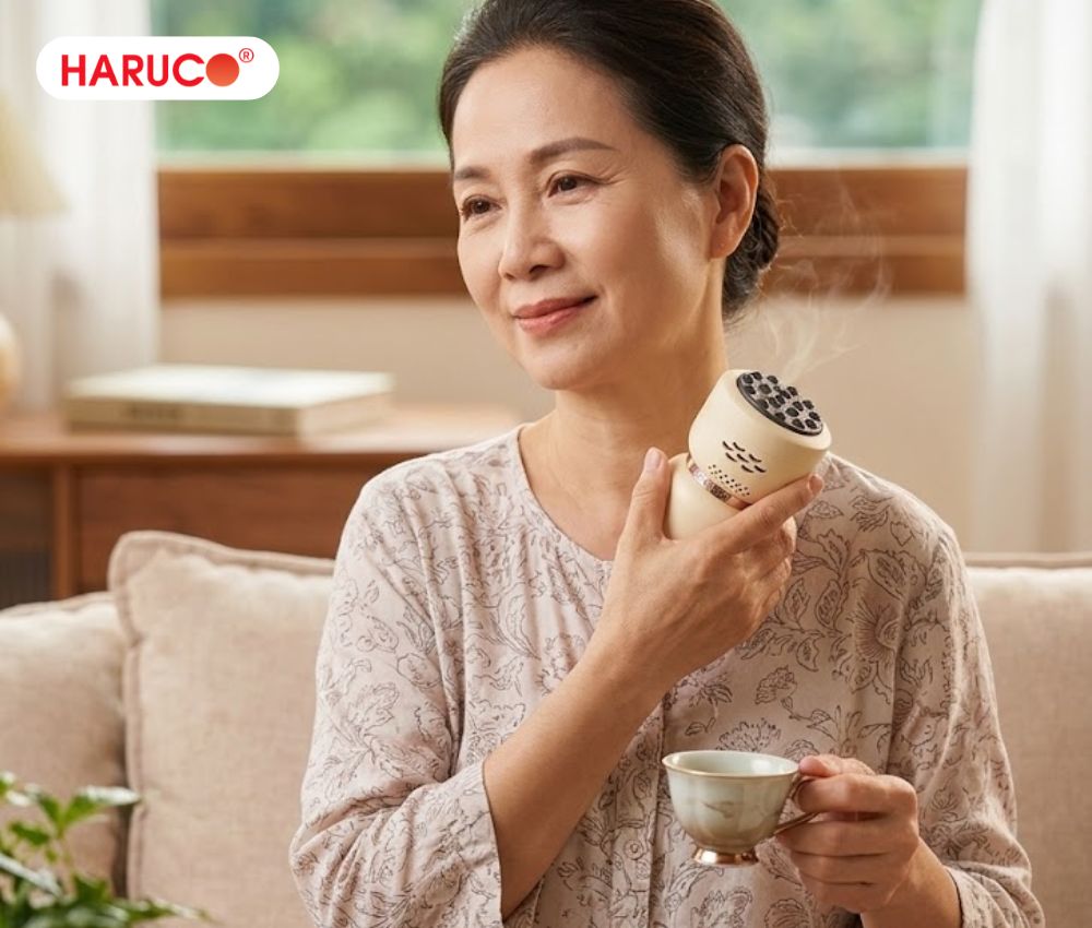 Máy xông ngải cứu nhiệt lượng cầm tay mini Haruco tiện lợi 