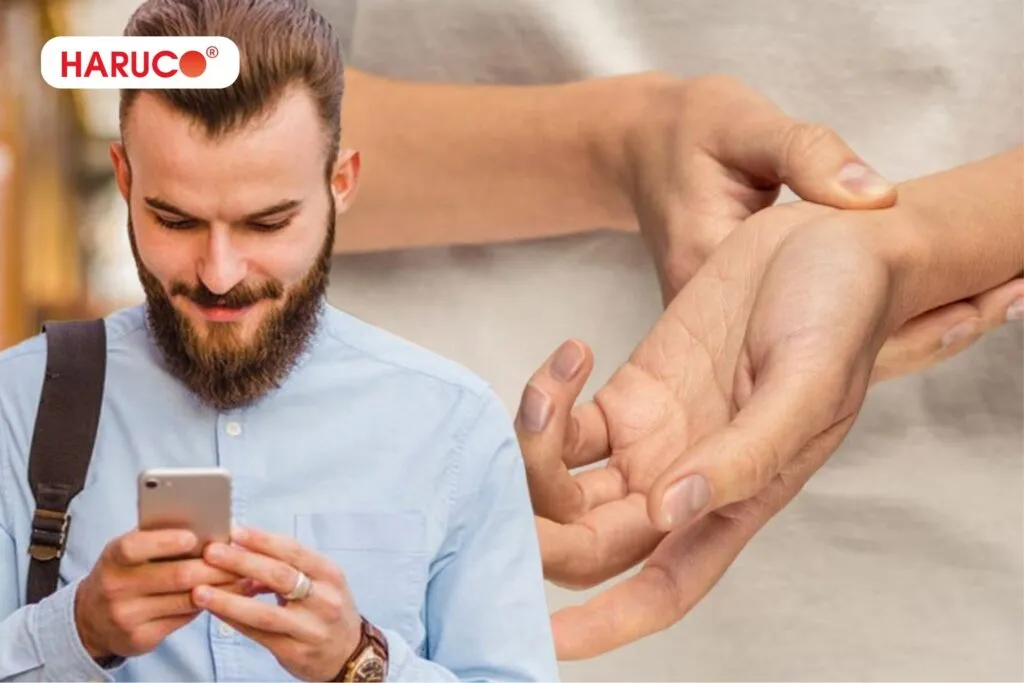 Sử dụng thiết bị điện thoại trong thời gian dài có thể khiến bàn tay có cảm giác như kim châm