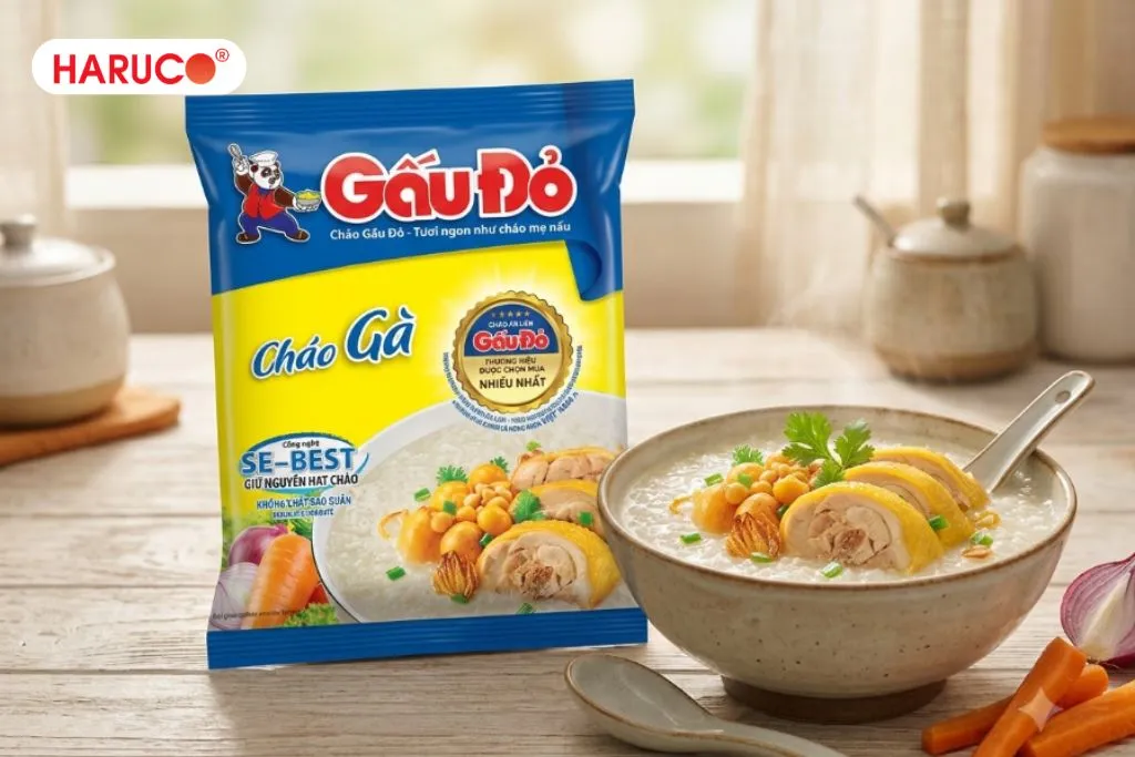 1 gói cháo Gấu Đỏ bao nhiêu calo?