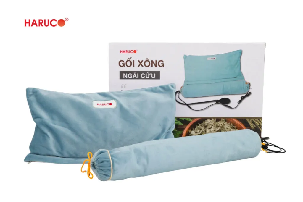 Sản phẩm gối ngải cứu Haruco được thiết kế nhằm hỗ trợ chườm nóng, thư giãn cơ và giảm cảm giác đau mỏ