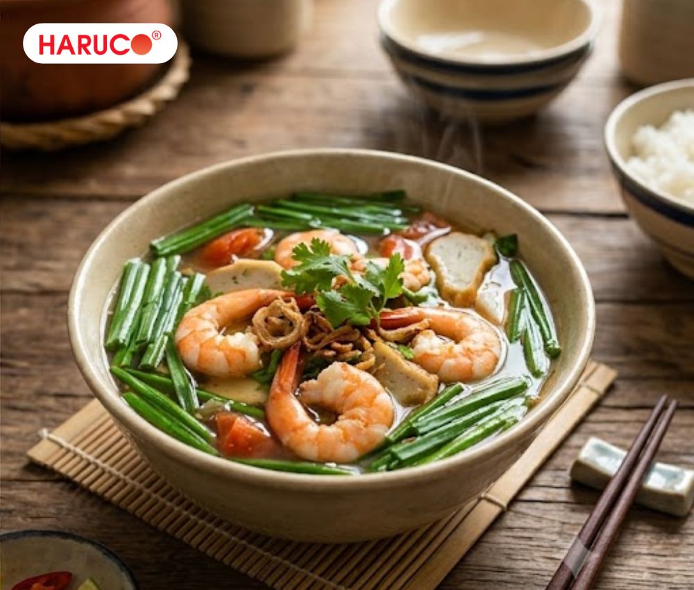 Canh hẹ nấu tôm có vị ngọt tự nhiên, rất giàu dinh dưỡng