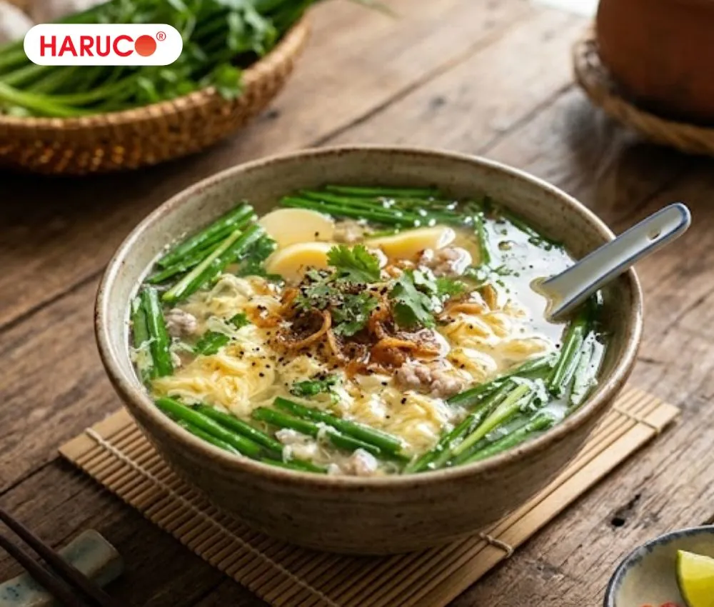 Canh trứng lá hẹ là món ăn thơm ngon, dễ nấu