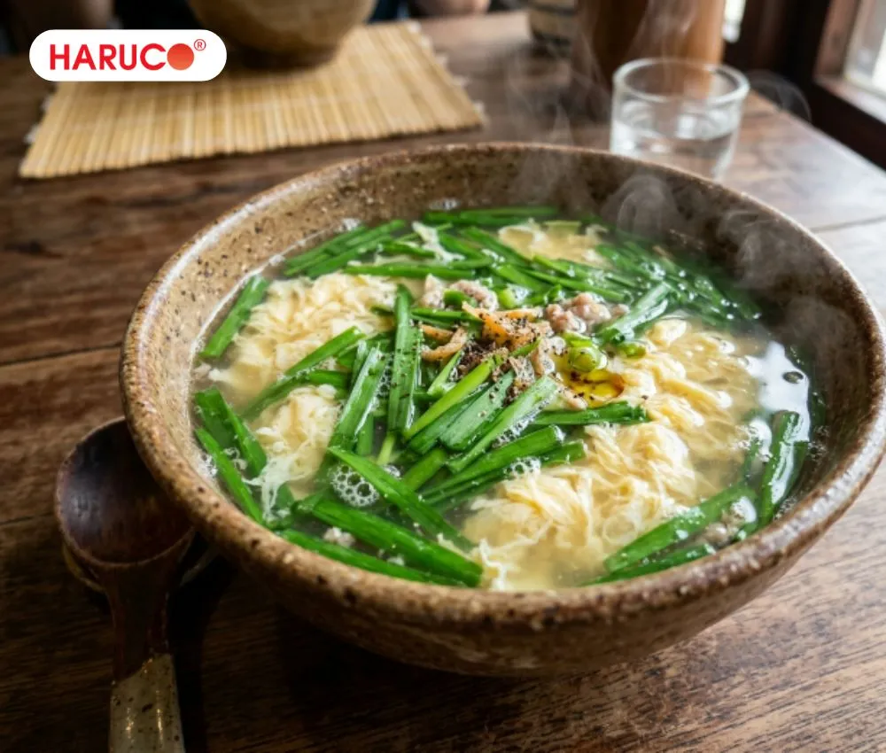 Canh hẹ nấu trứng là món ăn hỗ trợ giảm ho, làm dịu cổ họng