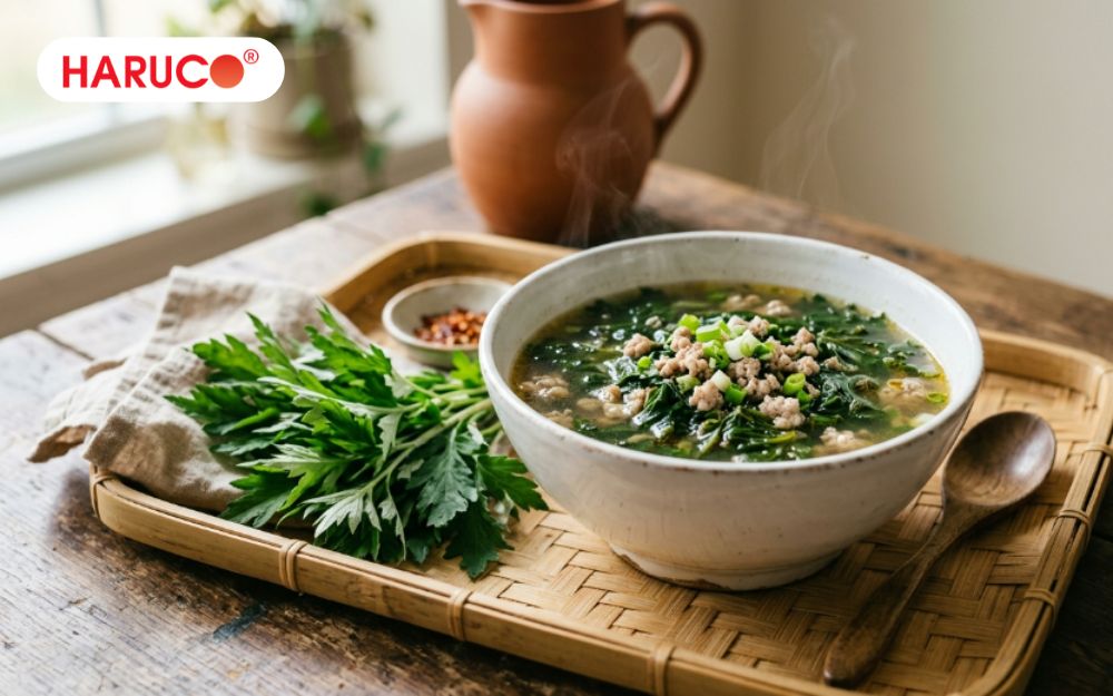 Canh ngải cứu nấu thịt bằm bổ dưỡng