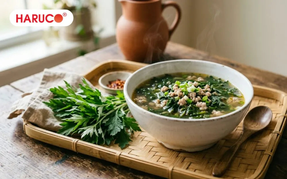 Canh ngải cứu nấu thịt bằm bổ dưỡng