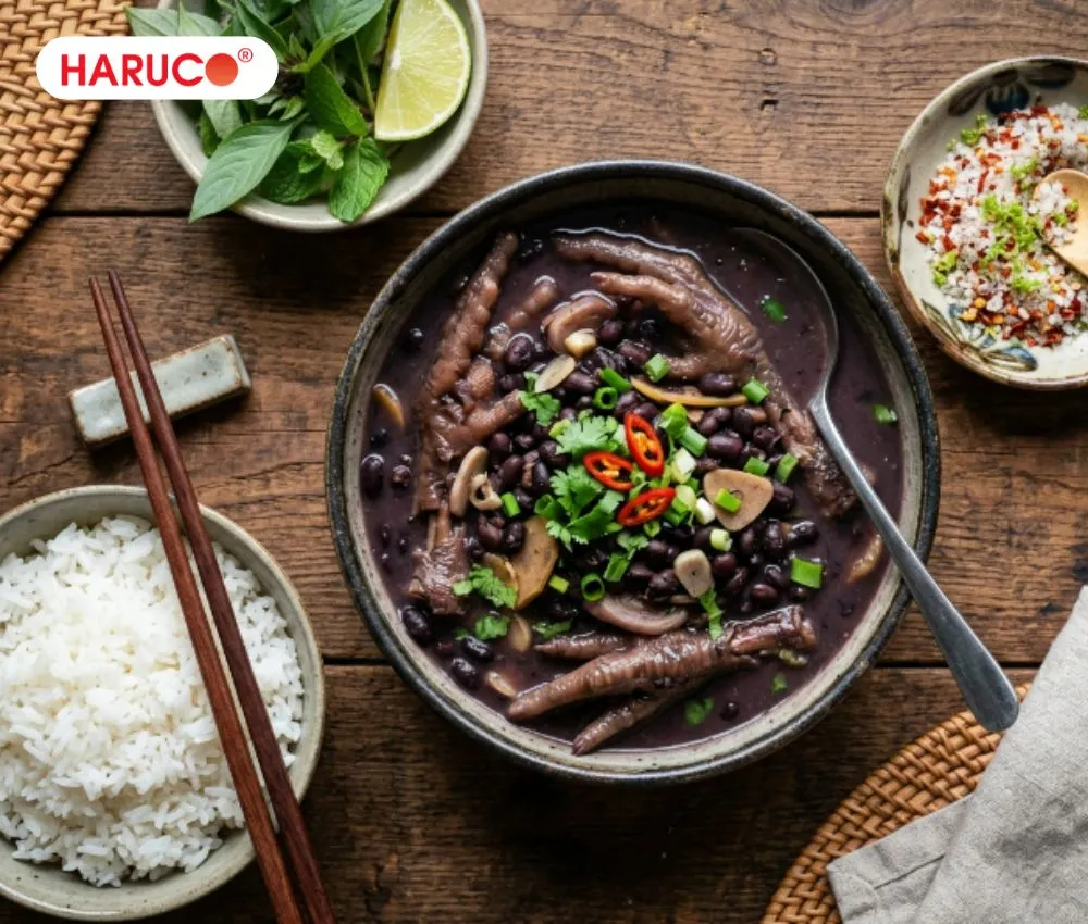 Giá trị dinh dưỡng của món ăn đến từ sự kết hợp hoàn hảo giữa chân gà và đậu đen