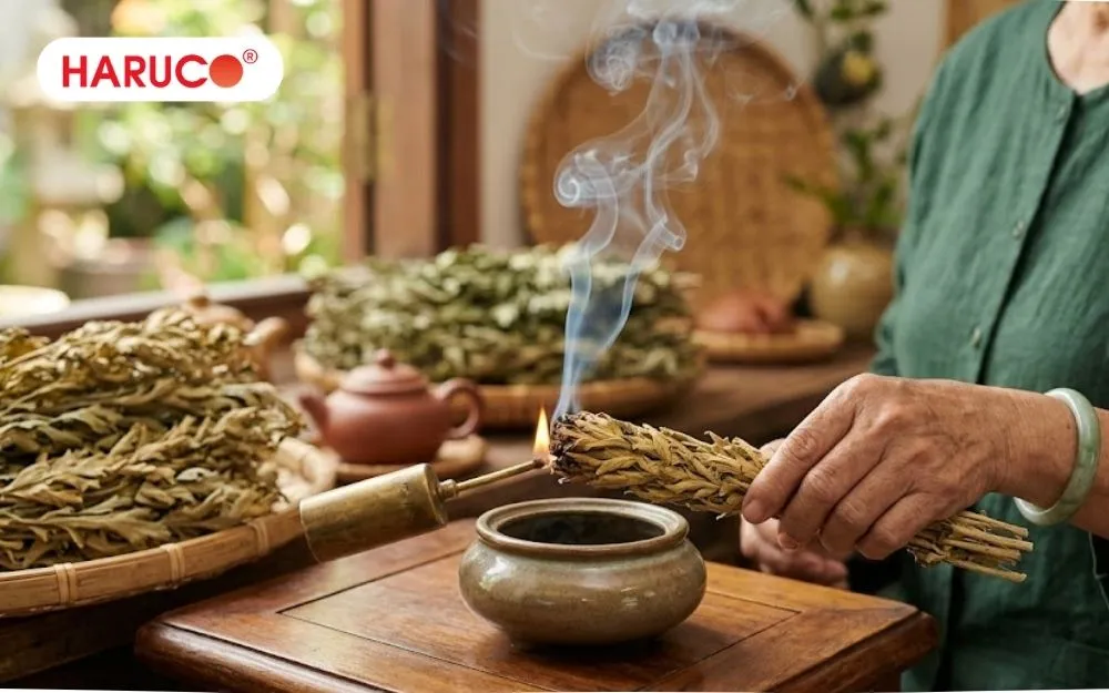 Phương pháp đốt ngải cứu khô phù hợp với người khỏe mạnh muốn xông phòng, thư giãn tinh thần