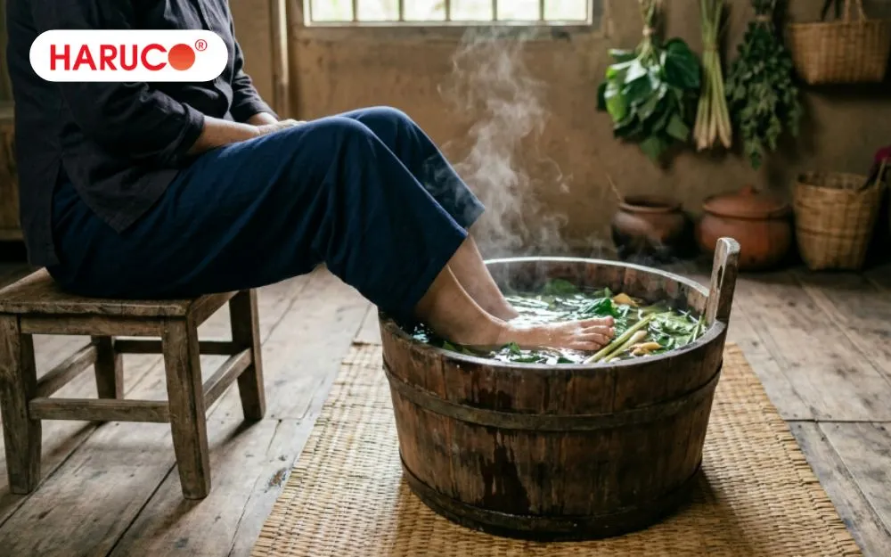 Ngâm chân bằng nước lá lốt hỗ trợ giảm tê bì chân tay