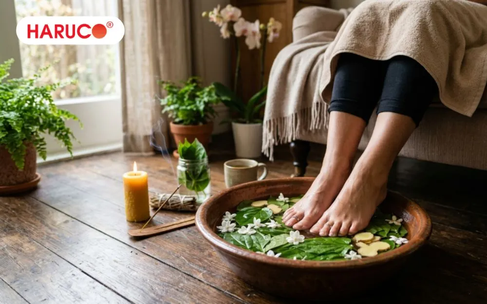 Ngâm chân lá trầu không và gừng
