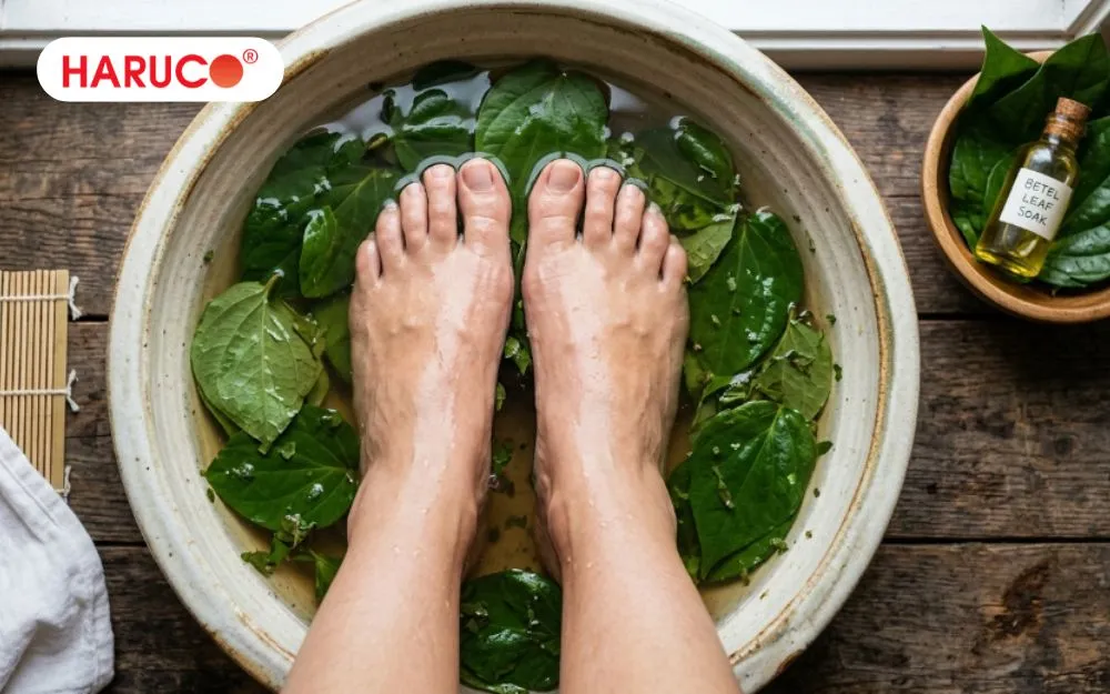 Người làm công việc phải đứng hoặc đi lại nhiều nên ngâm chân với lá trầu không