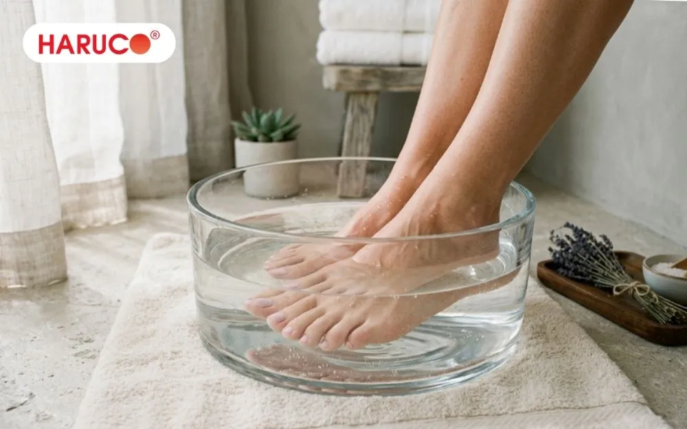 Ngâm chân nước ấm khoảng 10–15 phút là tốt nhất đối với đa số người trưởng thành khỏe mạnh