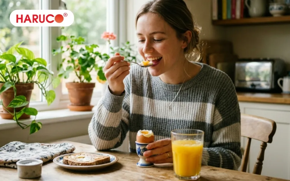 Ăn trứng đã được luộc, hấp hoặc chiên chín kỹ, không sử dụng trứng sống