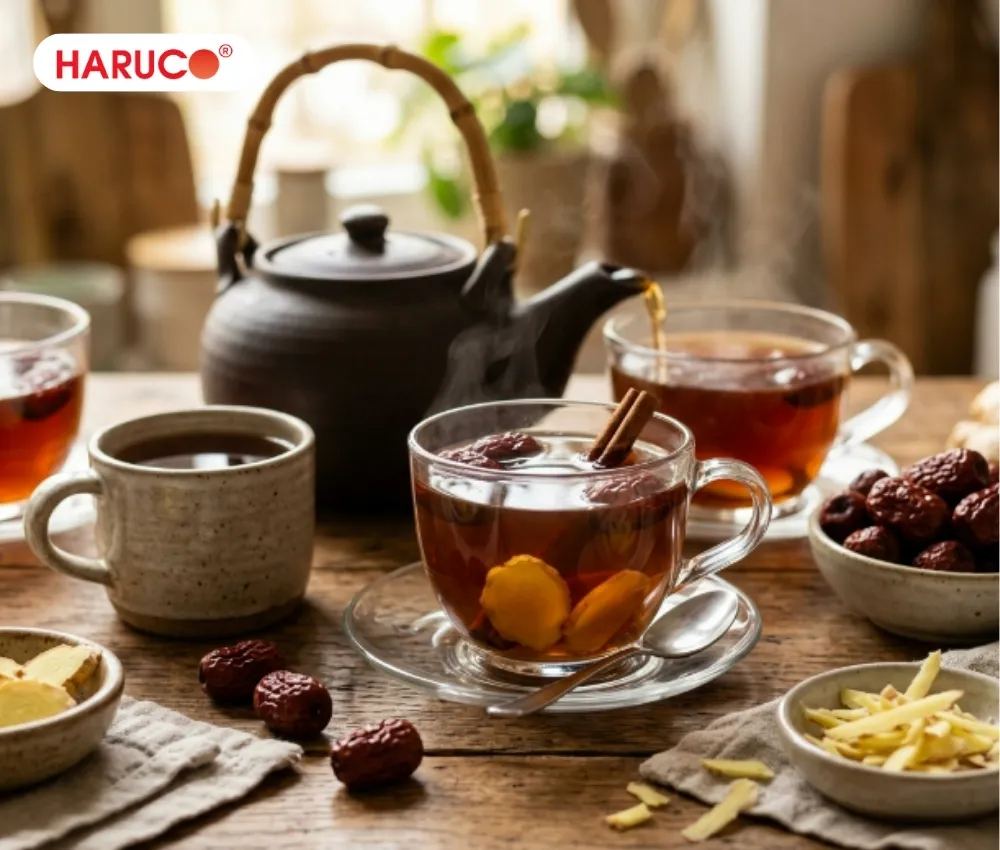 Hướng dẫn các bước nấu nước gừng táo đỏ