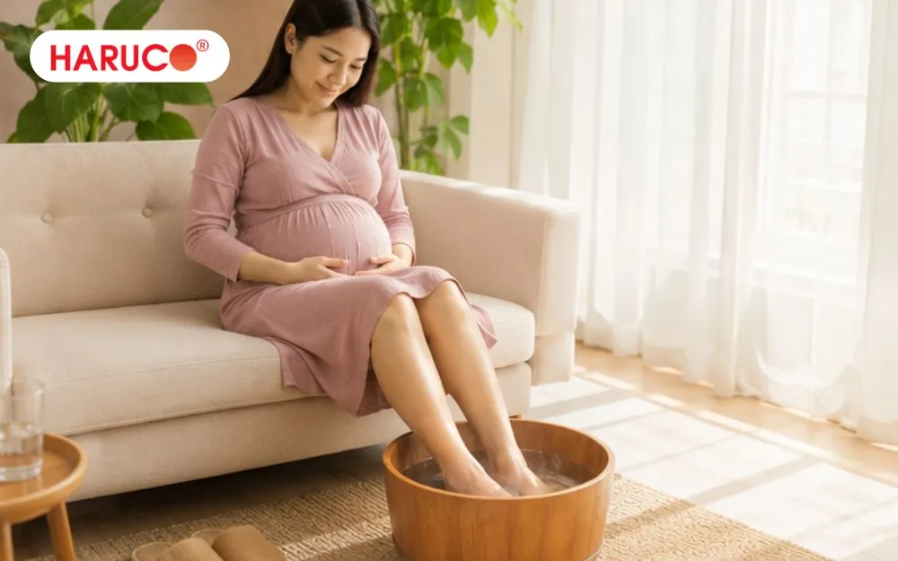 Ngâm chân giúp thai phụ thư giãn, giảm cảm giác mỏi và nặng chân