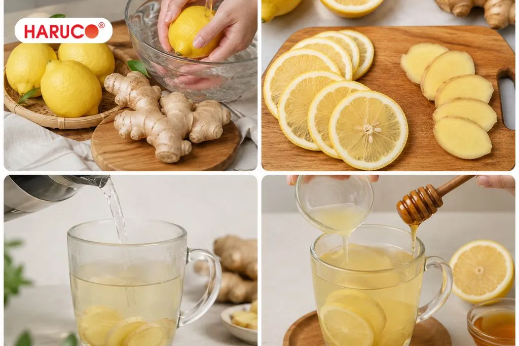 Hướng dẫn cách pha chanh gừng mật ong làm nước uống