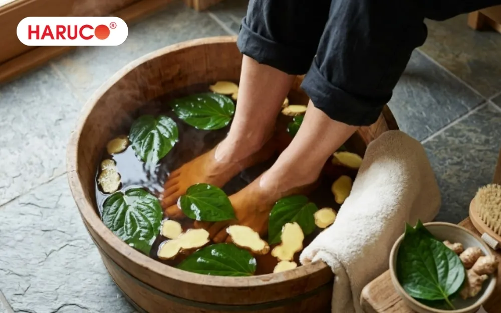 Ngâm chân lá lốt và gừng giúp dễ ngủ hơn