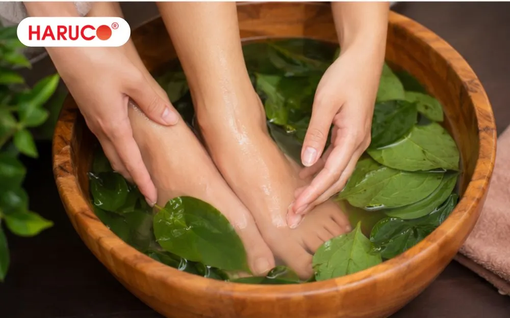 Ngâm chân bằng nước lá trầu không pha muối có thể hỗ trợ làm sạch da, giảm mùi hôi chân