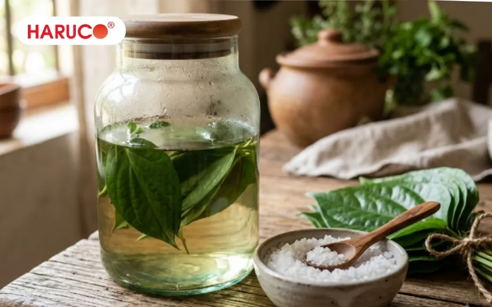 Súc miệng bằng nước lá trầu không và muối