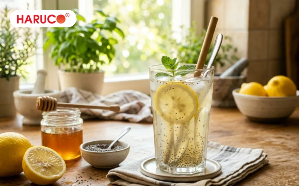 Nước chanh mật ong hạt chia hỗ trợ hệ tiêu hóa, giảm táo bón