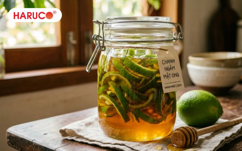 Đậy kín nắp hũ thủy tinh, đặt ở nơi khô ráo, thoáng mát sau khi ngâm vỏ chanh mật ong