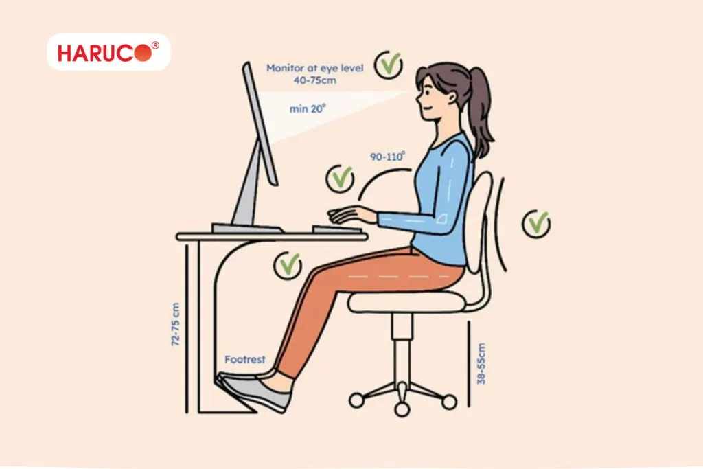 Hướng dẫn chi tiết tư thế làm việc với máy tính chuẩn khoa học